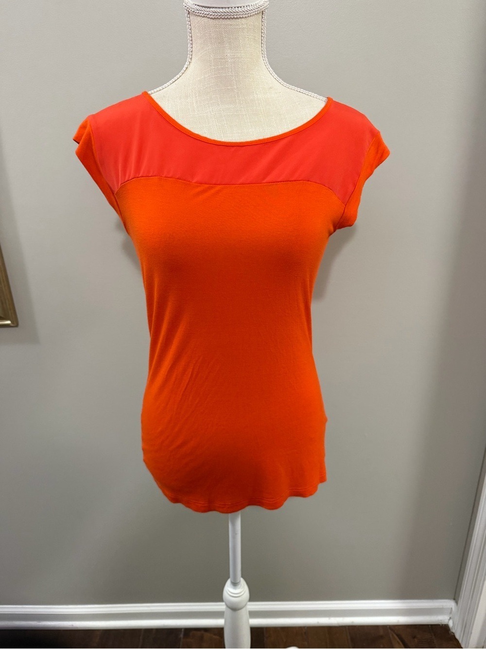Banana Republic Orange Short-Sleeve Contrast Yoke Tee